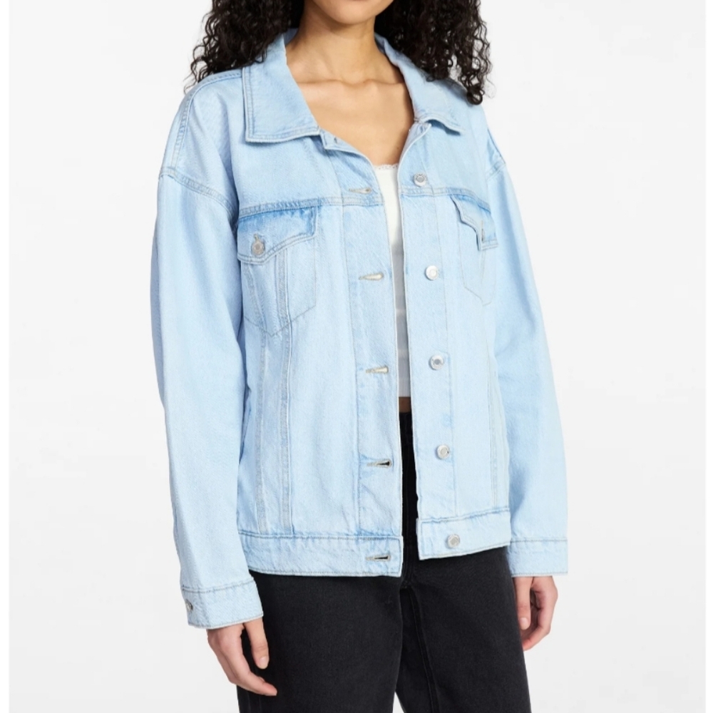 No Boundaries Women's Size M (8-10) Oversized Cotton Denim Jacket NWT Light Ston